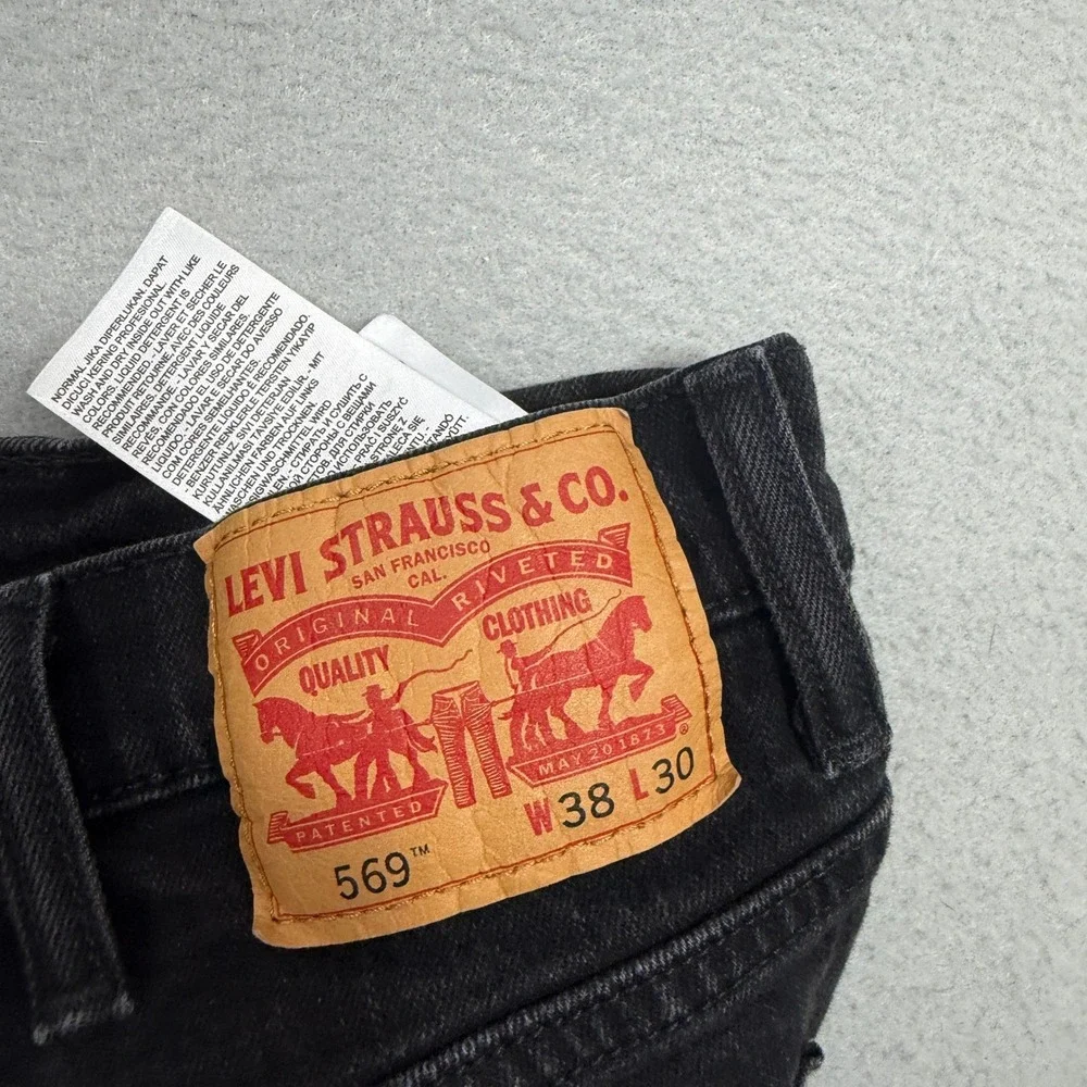 Levis Jeans Mens 38x30 Black 569 Loose Straight Leg Denim Stretch 00569-0125
